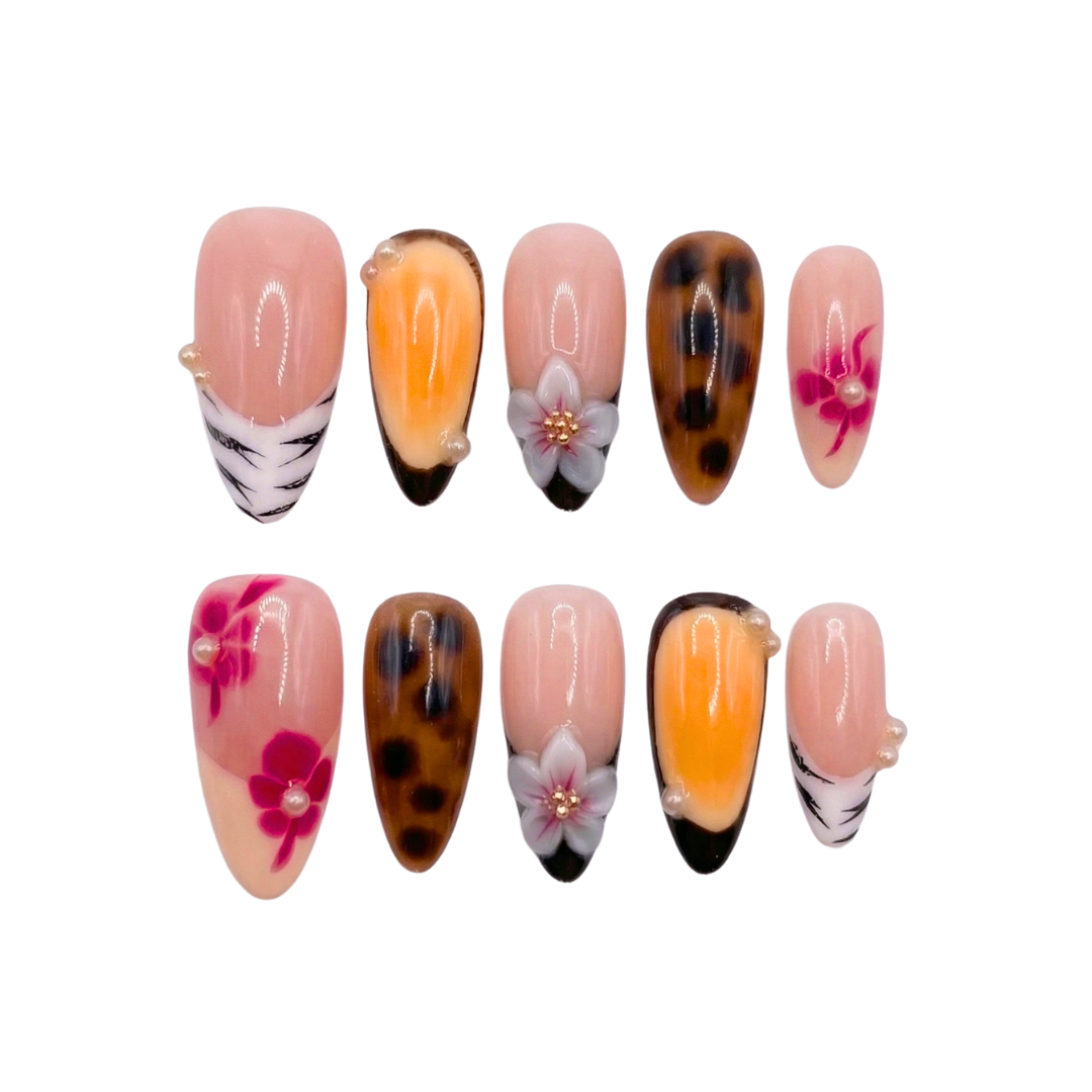 Set of nail art designs on a white background
